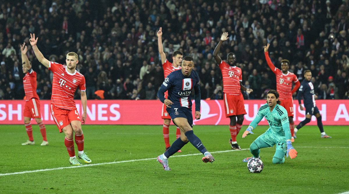 Kylian Mbappe offside while scoring a goal